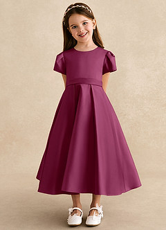 Azazie Princess vestidos de niña de las flores Vestido de Mora de Satin Mate de Corte En A con Plisado image6