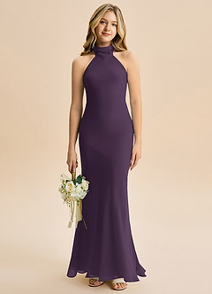 Azazie Velli Junior Meerjungfrau-Linie Hoher Kragen Chiffon Kleid Pflaume image1