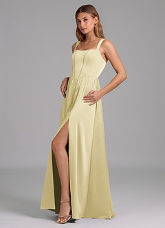 Azazie Rosaline Final Sale Dark Navy A-Line Side Slit Stretch Satin Dress image5