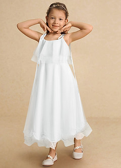 Azazie Bunie Flower Girl Dresses Diamond White A-Line Spaghetti Strap Tulle Dress image8