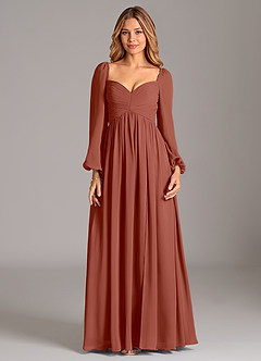 Azazie Alia Bridesmaid Dresses Auburn A-Line Long Sleeve Chiffon Dress image7
