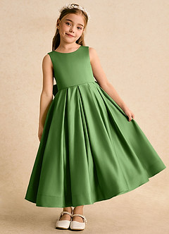 Azazie Cailee Flower Girl Dresses Basil Ball-Gown Pleated Matte Satin Dress image2