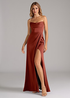 Azazie Johana Bridesmaid Dresses Terracotta Mermaid Off the Shoulder Stretch Satin Convertible Dress image6