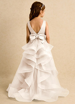 Azazie Lior Flower Girl Dresses White Alabaster Ball-Gown Pleated Tulle Dress image7