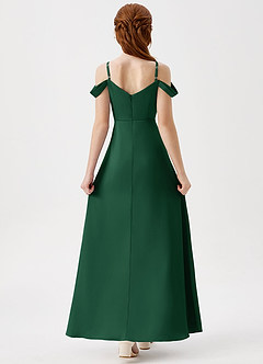 Azazie Ocean Junior Vestido de Verde Oscuro de Satén Elástico de Corte en A con Vestidos sin tirantes image2
