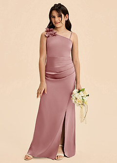 Azazie Remi Junior Dusty Rose Sheath Side Slit Stretch Satin Dress image4