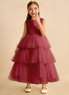 Azazie Marshmallow Flower Girl Dresses Pomegranate Ball-Gown Bow Tulle Dress image5