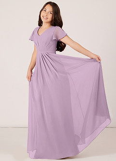 Azazie Peony Junior A라인 주름진 쉬폰 플로어 길이 주니어 신부 들러리 드레스 image4