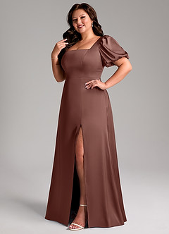 Azazie Fyona Brautjungfernkleider A-Linie Plissee Stretch-Satin Kleid Espresso image12