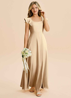 Azazie Bondi Junior Vestido de Champán de Satén Elástico de Corte en A con Corte Lateral image4