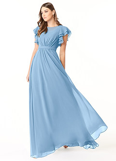 Azazie Daphne Modest Bridesmaid Dresses A-Line Ruffled Chiffon Floor-Length Dress image3