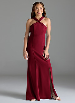 Azazie Rue Junior Burgundy Mermaid Side Slit Chiffon Dress image4