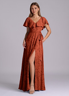 Azazie Lainey Brautjungfernkleider A-Linie mit Taschen Blumen-Burnout Kleid Rotbraun image1