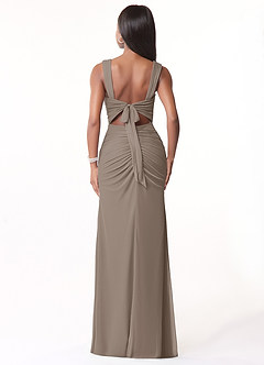 Azazie Jesaphine Brautjungfernkleider Etui Gerafft Gittergewebe Kleid Taupe image3