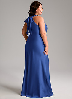 Azazie Doretta Vestidos de madrinha de casamento Vestido Royal Blue de Cetim elástico de sereia com Plissado image7
