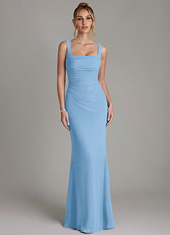 Azazie Agustina Bridesmaid Dresses Powder Blue Mermaid Corset Chiffon Dress image5