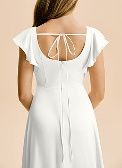 Azazie Bondi Junior A-Linie Seitliche Cut-Outs Stretch-Satin Kleid Weiß image6