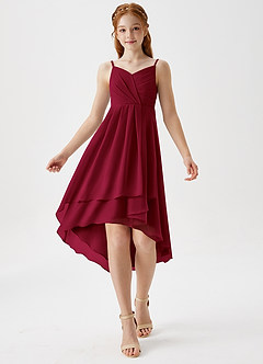 Azazie Mariam Junior Agave A-Line Pleated Chiffon Dress image3