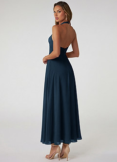 Azazie Tessie Robes de demoiselle d'honneur Robe Trapèze en Mousseline de soie Plissé Bleu Marine Foncé image2