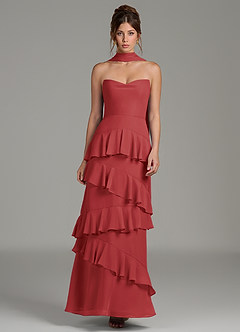 Azazie Imani Bridesmaid Dresses Rust A-Line Ruched Chiffon Dress image1