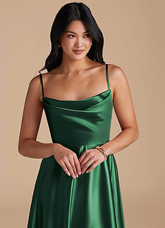 Azazie Elle Vestidos de damas de honor Vestido de Verde Oscuro de Satén Metálico de Corte en A con Con bolsillos image5