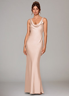 Azazie Rylina Bridesmaid Dresses Blushing Pink Mermaid Stretch Satin Dress image1