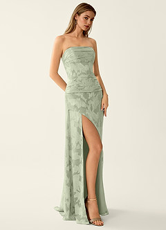 Arabella Grace Verde Claro Vestido de fiesta brillante con corsé jacquard image3