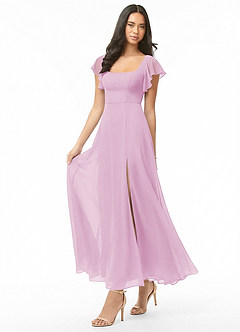 Azazie Bondi Brudepigekjoler En streg Ruchede Chiffon Ankel-længde Kjole image3