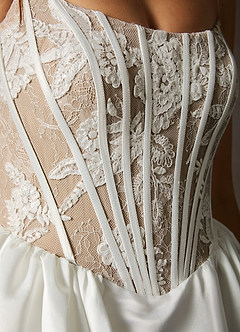 Azazie Mirabeth Wedding Dresses Diamond White Sand Ball-Gown Strapless Lace Dress image8