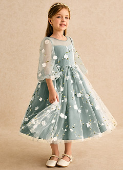 Azazie Elowen Flower Girl Dresses Eucalyptus A-Line Sweetheart Neckline Lace Dress image4