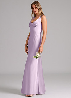 Azazie Kamila Bridesmaid Dresses Frosted Lilac A-Line Pleated Stretch Satin Dress image6