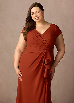 Azazie Tana Mother of the Bride Dresses Rust Mermaid V-Neck Pleated Stretch Crepe Dress image10