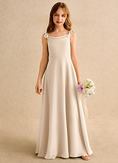 Azazie Puppy Girls Formal Blumenmädchenkleider A-Linie Plissee Chiffon Kleid Alabaster Weiß image5