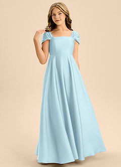 Azazie Rowena Junior A라인 절하다 스트레치 새틴 플로어 길이 주니어 신부 들러리 드레스 image4