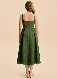 Azazie Amalie Junior Olive A-Line Ruched Floral Burnout Dress image2