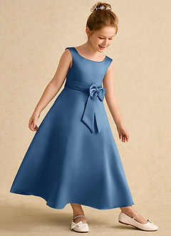 Azazie Eve Abiti da Ragazza di Fiori Abito A-Line in Raso Opaco Plissettato Crepuscolo image3