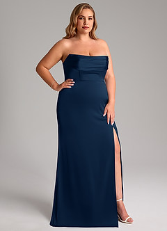 Azazie Saige Brautjungfernkleider Etui Schulterfrei Stretch-Satin Kleid Dunkelmarine image17