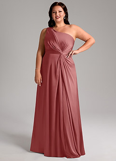 Azazie Brooke Bridesmaid Dresses Antique Rose A-Line One Shoulder Stretch Satin Dress image13
