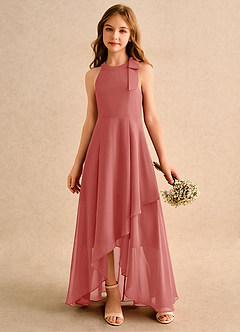 Azazie Boop Girls Formal Blumenmädchenkleider A-Linie Schleifen Chiffon Kleid Antike Rose image4