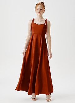 Azazie Rosey Junior Robe Trapèze en Satin extensible Encolure en Forme de Cœur Paprika image4