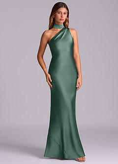 Azazie Seona Robes de demoiselle d'honneur Robe Sirène en Satin extensible Ue épaule Eucalyptus image3