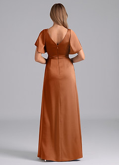 Azazie Ambrosia Bridesmaid Dresses Copper A-Line Pleated Stretch Satin Dress image3