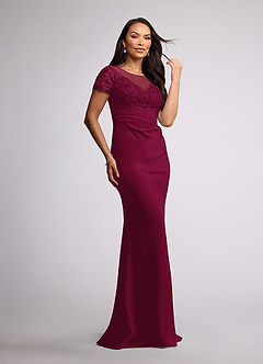 Azazie Susan Abiti per la Madre della Sposa Abito Tubino in Crepe Elasticizzato Pizzo Borgogna image2