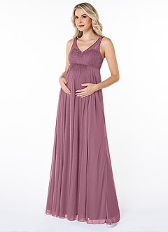 Azazie Andrea Maternity Bridesmaid Dresses A-Line Pleated Lace Floor-Length Dress image3