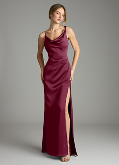 Azazie Samara Bridesmaid Dresses Mulberry Mermaid Pleated Stretch Satin Dress image1