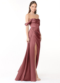 Azazie Amyra Vestidos de damas de honor Vestido de Amatista de Satén Elástico de Corte Recto Convertible con Vestidos sin tirantes image4