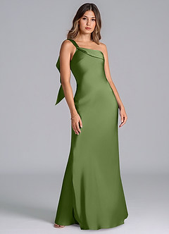 Azazie Driea Brudtärnklänningar Klä av Sjöjungfru i Stretch Satin Ena axeln Enbärsgrön image7