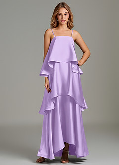 Azazie Azalea Bridesmaid Dresses Lilac A-Line Ruched Stretch Satin Dress image1