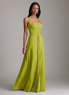 Azazie Clarisa Probar vestidos en casa Vestido de Rosa Polvorienta de Gasa de Corte en A con Plisado image1