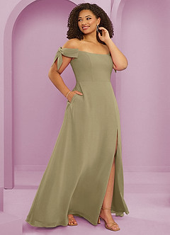 Barbie ♥ Azazie Bridesmaid Dresses Moss Green A-Line Off the Shoulder Chiffon Convertible Dress image12
